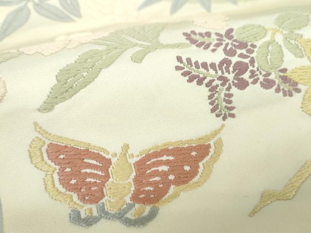 平和屋着物●九寸名古屋帯　唐織　舞蝶花文　正絹　逸品　DABA1723ps