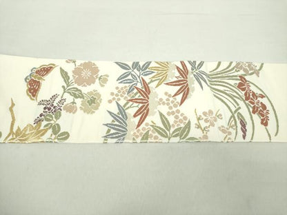 平和屋着物●九寸名古屋帯　唐織　舞蝶花文　正絹　逸品　DABA1723ps