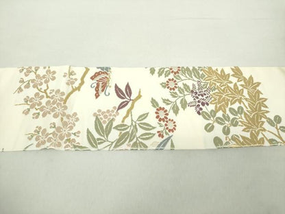 平和屋着物●九寸名古屋帯　唐織　舞蝶花文　正絹　逸品　DABA1723ps