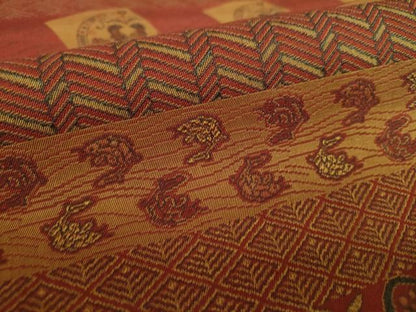 平和屋着物●全通柄九寸名古屋帯　名物裂花文　笹蔓緞子　正絹　逸品　DABA1724ps