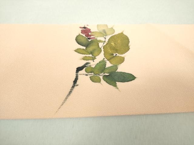 平和屋着物●九寸名古屋帯　型染め　草花文　鬼しぼ縮緬　正絹　逸品　CABB9370hy 平和屋着物○初代 染人・山岡古都 首里琉染 九寸名古屋帯 更紗花唐草文
