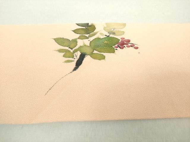 平和屋着物○九寸名古屋帯 手描き 草花文 鬼しぼ縮緬 金彩 正絹