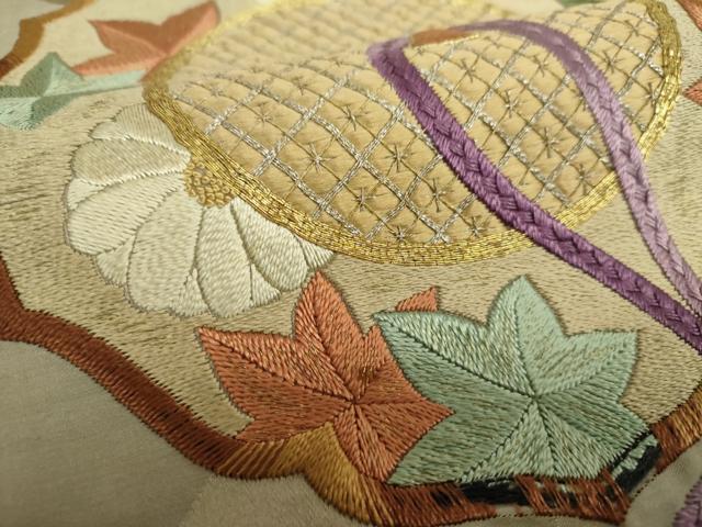 平和屋着物○アンティーク 大正ロマン 中国三大刺繍 相良刺繍 丸帯 駒刺繍