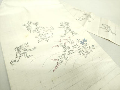 平和屋着物●鳥獣戯画　九寸名古屋帯　紬地　手描き　正絹　逸品　DABA1732ps