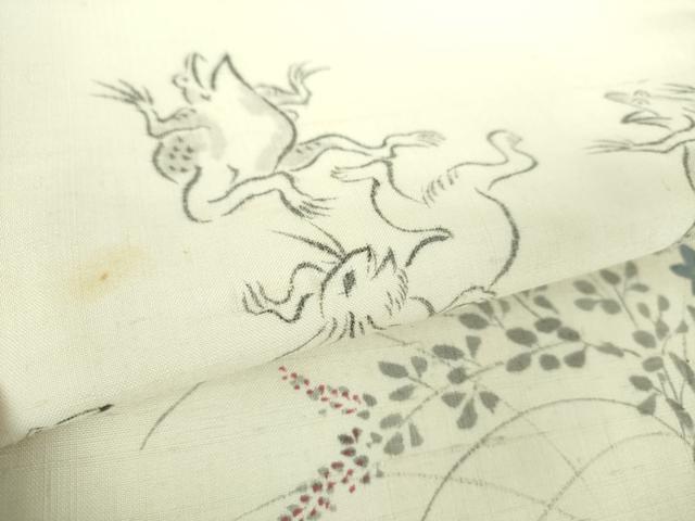 平和屋着物●鳥獣戯画　九寸名古屋帯　紬地　手描き　正絹　逸品　DABA1732ps