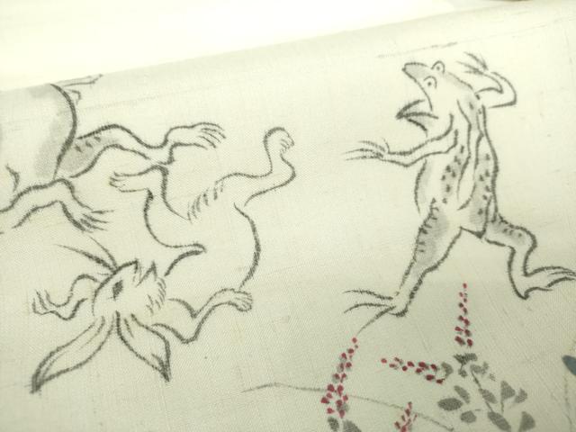 平和屋着物●鳥獣戯画　九寸名古屋帯　紬地　手描き　正絹　逸品　DABA1732ps