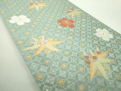 平和屋着物●六通柄袋帯　唐織　舞桜　草花文　金銀糸　正絹　逸品　DABA1734ps