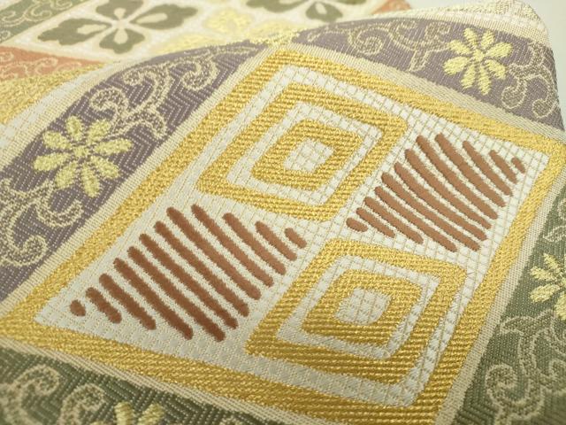 平和屋着物○六通柄袋帯 唐織 草木染 花菱文 金糸 正絹 逸品 DABA1736ps