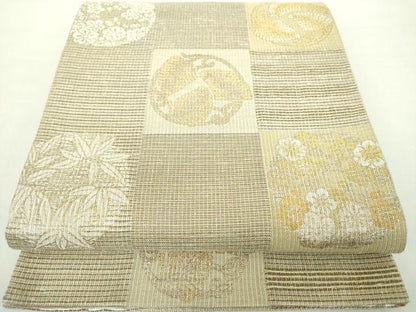 平和屋着物●六通柄袋帯　市松花丸文　金銀糸　やまと誂製　正絹　逸品　DABA1737ps