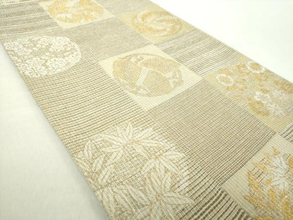 平和屋着物●六通柄袋帯　市松花丸文　金銀糸　やまと誂製　正絹　逸品　DABA1737ps