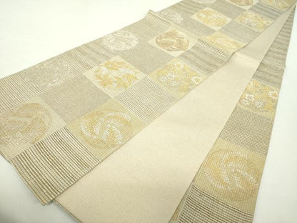 平和屋着物●六通柄袋帯　市松花丸文　金銀糸　やまと誂製　正絹　逸品　DABA1737ps