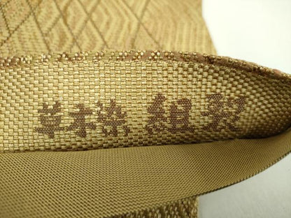 平和屋着物●全通柄袋帯　草木染　組裂　菱文　金糸　正絹　逸品　DABA1738ps