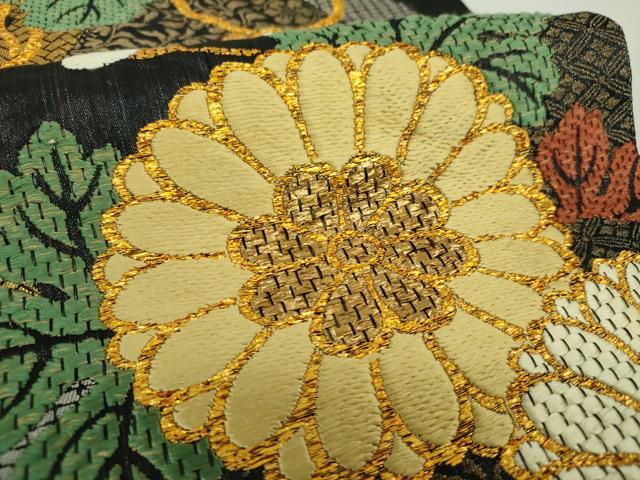 平和屋着物●六通柄袋帯　唐織　岡山林原美術館秘蔵品より　三寳　黒地　金銀糸　正絹　逸品　DABA1739ps