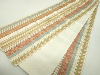 平和屋着物●本場筑前博多織　全通柄袋帯　花唐草間道　正絹　逸品　DABA1741ps