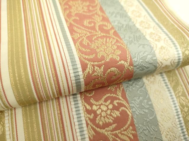 平和屋着物●本場筑前博多織　全通柄袋帯　花唐草間道　正絹　逸品　CABF5264hy 平和屋着物○本場筑前博多織 全通柄袋帯 花唐草間道 正絹 逸品