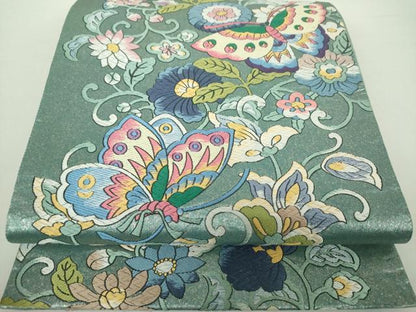 平和屋着物●西陣　とみや織物謹製　とみや帯　六通柄袋帯　唐織　唐草蝶寿文　引箔　正絹　逸品　DABA1745ps