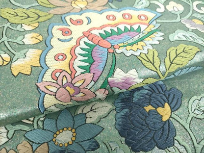 平和屋着物●西陣　とみや織物謹製　とみや帯　六通柄袋帯　唐織　唐草蝶寿文　引箔　正絹　逸品　DABA1745ps