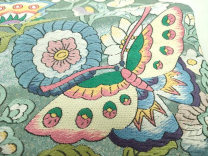 平和屋着物●西陣　とみや織物謹製　とみや帯　六通柄袋帯　唐織　唐草蝶寿文　引箔　正絹　逸品　DABA1745ps