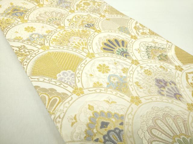 平和屋着物●両面　六通柄袋帯　唐織つづれ　吉祥花青海波　金糸　正絹　逸品　DABA1751ps
