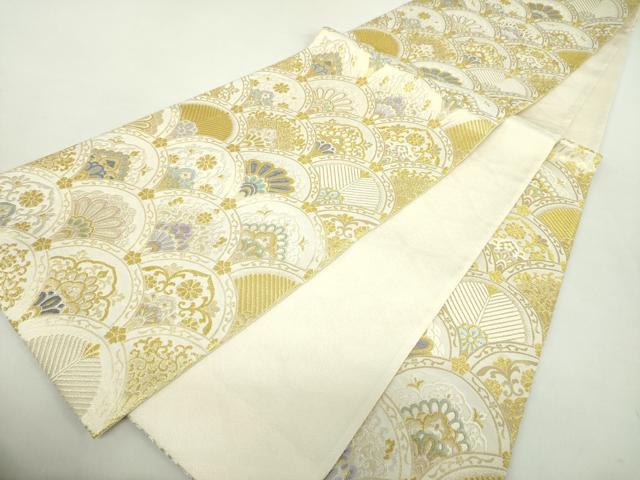 平和屋着物●両面　六通柄袋帯　唐織つづれ　吉祥花青海波　金糸　正絹　逸品　DABA1751ps 平和屋着物○両面 六通柄袋帯 唐織つづれ 吉祥花青海波 金糸
