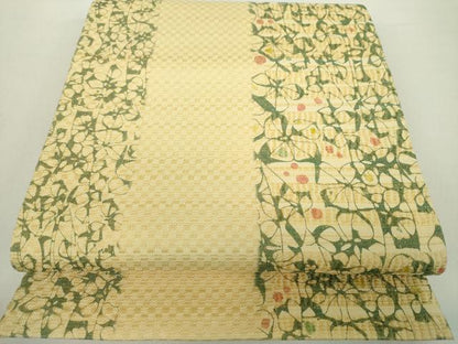 平和屋着物●六通柄袋帯　型染　変わり花間道　銀糸　正絹　逸品　DABA1754ps