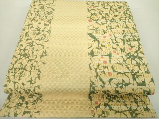 平和屋着物●六通柄袋帯　型染　変わり花間道　銀糸　正絹　逸品　DABA1754ps