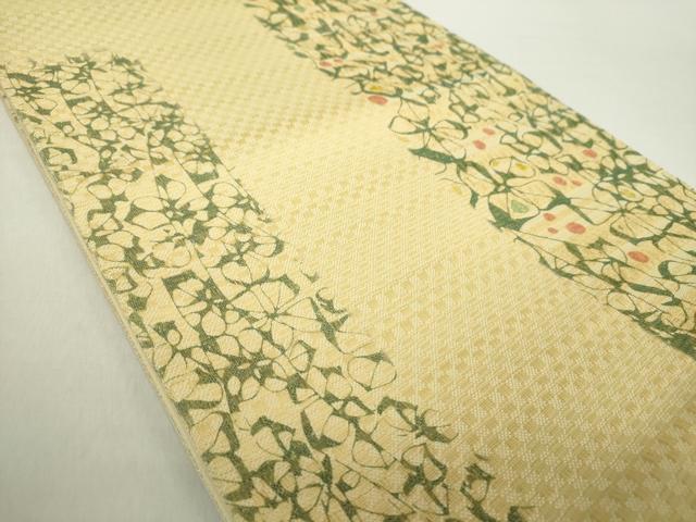 H2704★ 着物淡雪 ★ 正絹　6通袋帯　格子間道に花模様　横段織り出し H2704☆ 着物淡雪 ☆ 正絹 6通袋帯 格子間道に花模様 横