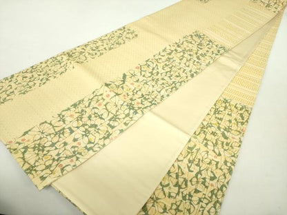 平和屋着物●六通柄袋帯　型染　変わり花間道　銀糸　正絹　逸品　DABA1754ps