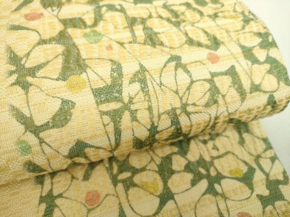 平和屋着物●六通柄袋帯　型染　変わり花間道　銀糸　正絹　逸品　DABA1754ps