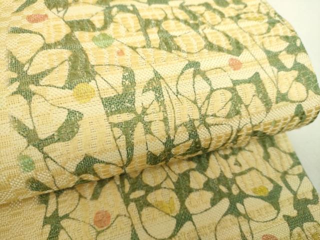 平和屋着物●六通柄袋帯　型染　変わり花間道　銀糸　正絹　逸品　DABA1754ps