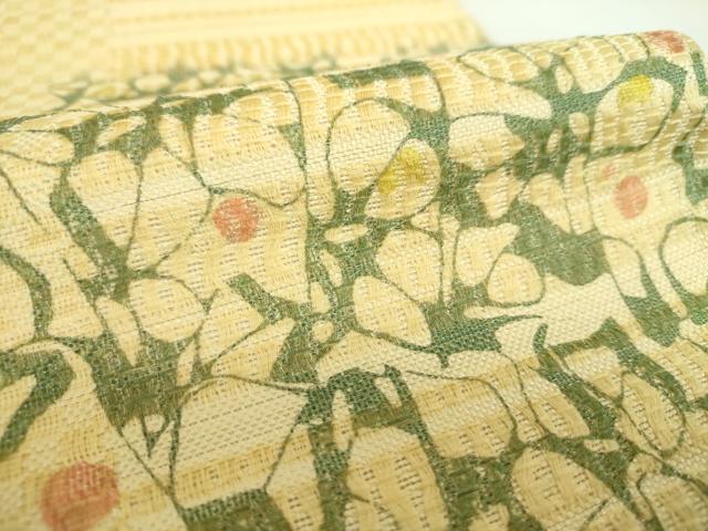 平和屋着物○六通柄袋帯 型染 変わり花間道 銀糸 正絹