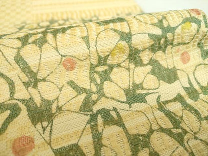 平和屋着物●六通柄袋帯　型染　変わり花間道　銀糸　正絹　逸品　DABA1754ps