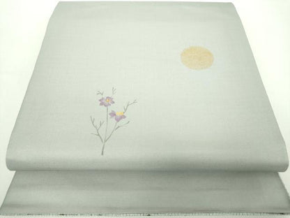 平和屋着物●両面　太鼓柄袋帯　ぜんまい紬　型染　藍　おかめ　宝尽くし花文　正絹　逸品　DABA1755ps