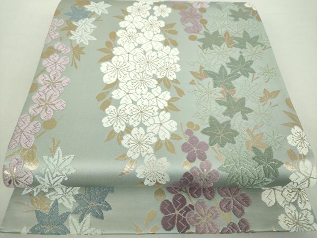 平和屋着物●六通柄袋帯　唐織　桜　楓　金糸　正絹　逸品　未使用　DABA1759ps