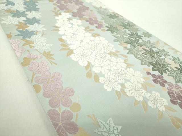 平和屋着物●六通柄袋帯　唐織　桜　楓　金糸　正絹　逸品　未使用　DABA1759ps