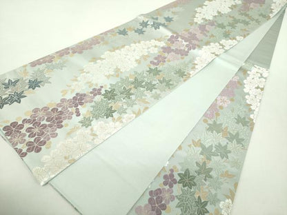 平和屋着物●六通柄袋帯　唐織　桜　楓　金糸　正絹　逸品　未使用　DABA1759ps