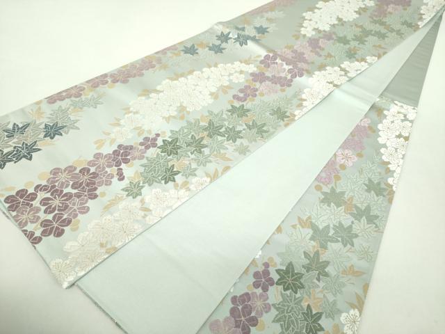 平和屋着物●六通柄袋帯　唐織　桜　楓　金糸　正絹　逸品　未使用　DABA1759ps