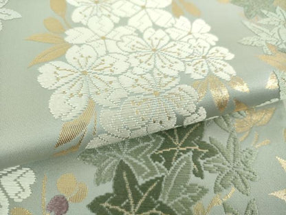 平和屋着物●六通柄袋帯　唐織　桜　楓　金糸　正絹　逸品　未使用　DABA1759ps