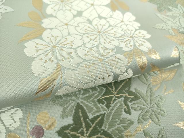 平和屋着物●六通柄袋帯　唐織　桜　楓　金糸　正絹　逸品　未使用　DABA1759ps