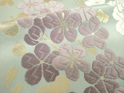 平和屋着物●六通柄袋帯　唐織　桜　楓　金糸　正絹　逸品　未使用　DABA1759ps
