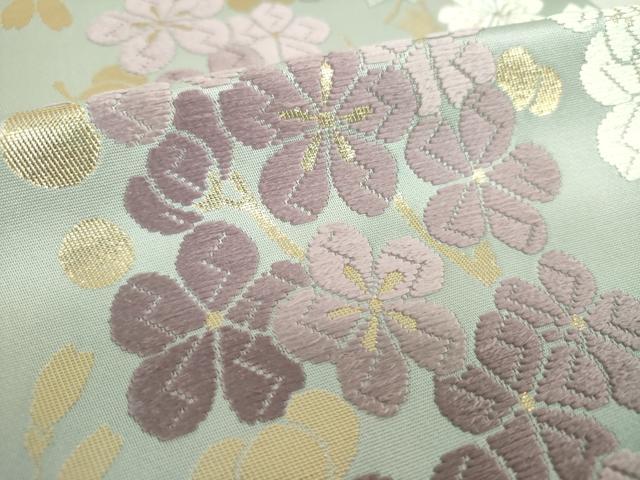 平和屋着物●六通柄袋帯　唐織　桜　楓　金糸　正絹　逸品　未使用　DABA1759ps