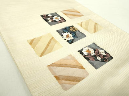 平和屋着物●太鼓柄袋帯　色紙花文　正絹　逸品　DABA1763ps
