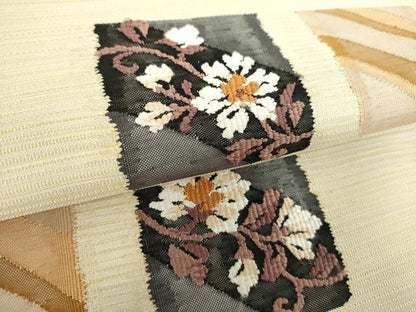 平和屋着物●太鼓柄袋帯　色紙花文　正絹　逸品　DABA1763ps