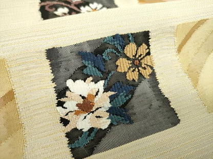 平和屋着物●太鼓柄袋帯　色紙花文　正絹　逸品　DABA1763ps