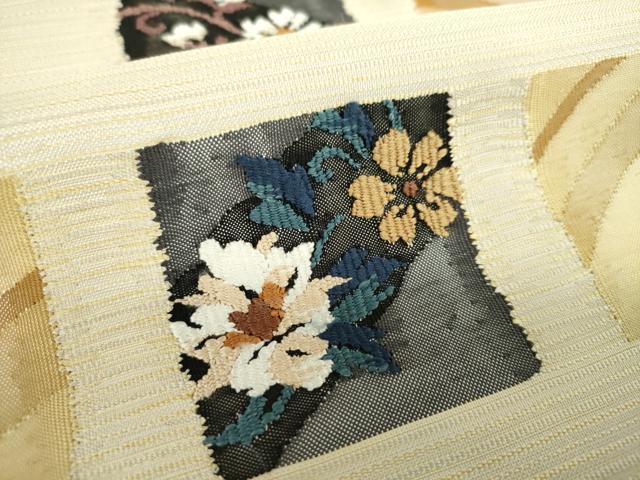 平和屋着物●太鼓柄袋帯　色紙花文　正絹　逸品　DABA1763ps