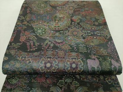 平和屋着物●全通柄袋帯　和紙　鳥獣花文　正絹　逸品　DABA1764ps