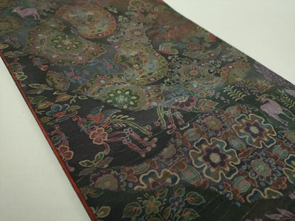 平和屋着物●全通柄袋帯　和紙　鳥獣花文　正絹　逸品　DABA1764ps