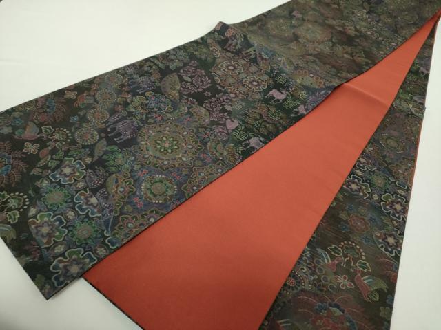 平和屋着物●全通柄袋帯　和紙　鳥獣花文　正絹　逸品　DABA1764ps