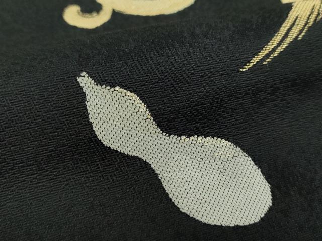 平和屋着物●太鼓柄袋帯　作家物　唐草　瓢箪　将棋　駒　黒地　金糸　正絹　逸品　DABA1766ps