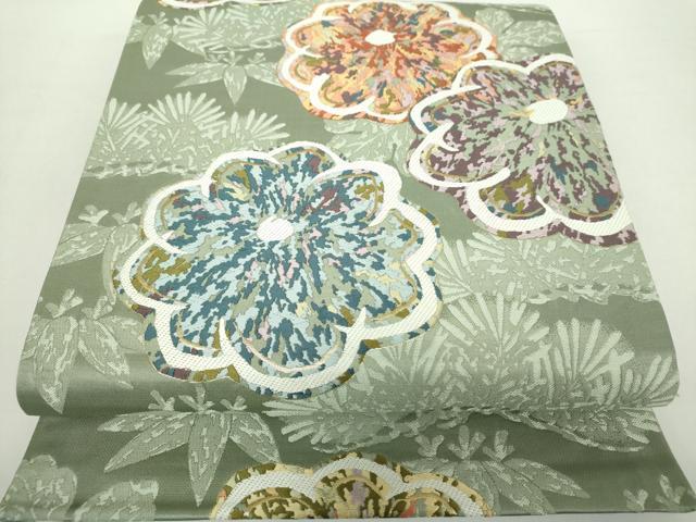 平和屋着物●六通柄袋帯　唐織　吉祥花文　金糸　正絹　逸品　DABA1768ps 平和屋着物◎六通柄袋帯 唐織 花鳥文 黒地 金銀糸 正絹 逸品